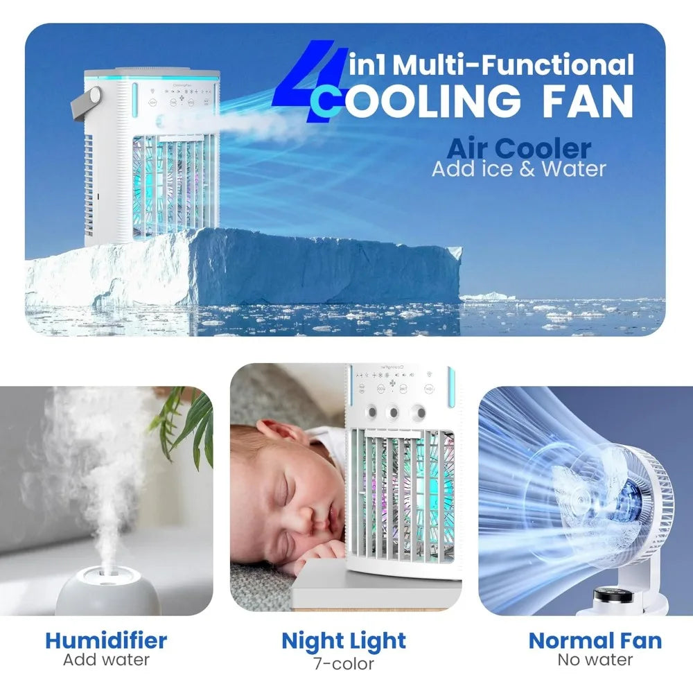 Portable Air Conditioners Fan,Small Cooler Evaporative Air Conditioner with Remoter,Mini Portable AC ,3-in-1 Desktop Mini
