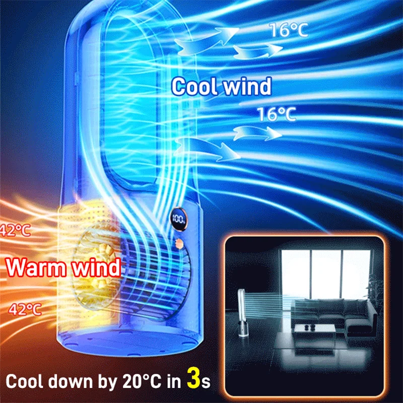 Bladeless Small Cooling Fan Portable USB Air Cooling Fan 6-speed Adjustable 5W Low Noise Vertical Desktop Fanless Blade Cooler