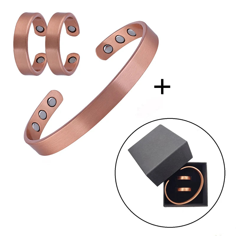 Simple Jewelry Set Pure Copper Bracelet Rings Cuff Magnetic Bangles For Women Men Arthritis Health Solid Copper Jewelry