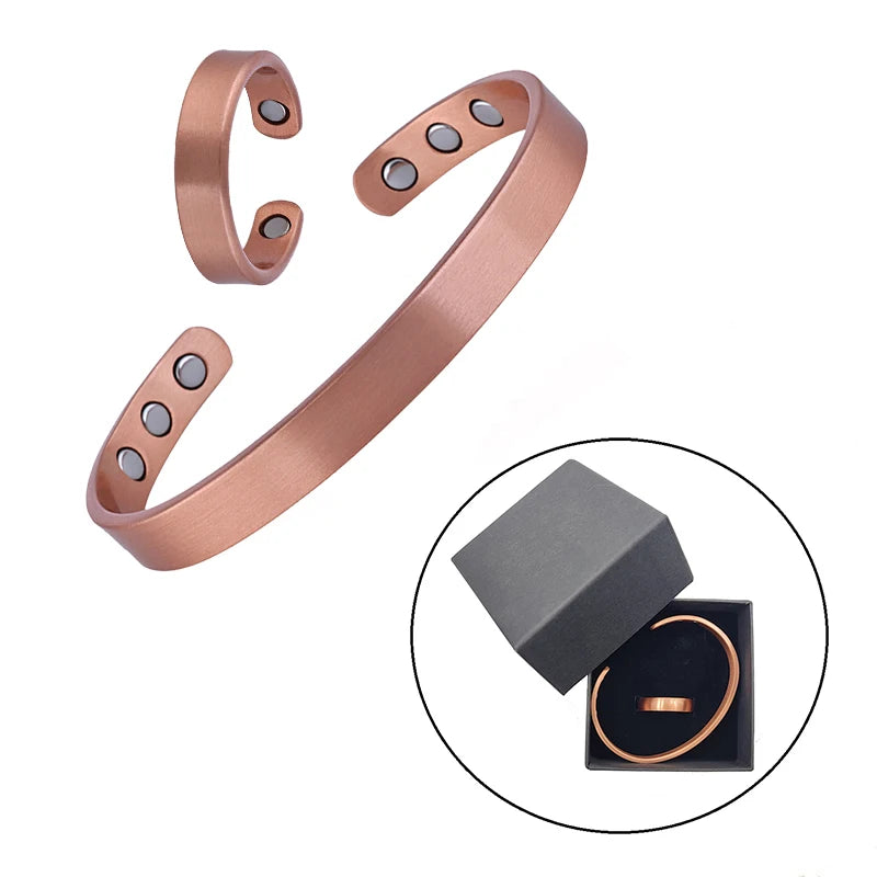 Simple Jewelry Set Pure Copper Bracelet Rings Cuff Magnetic Bangles For Women Men Arthritis Health Solid Copper Jewelry