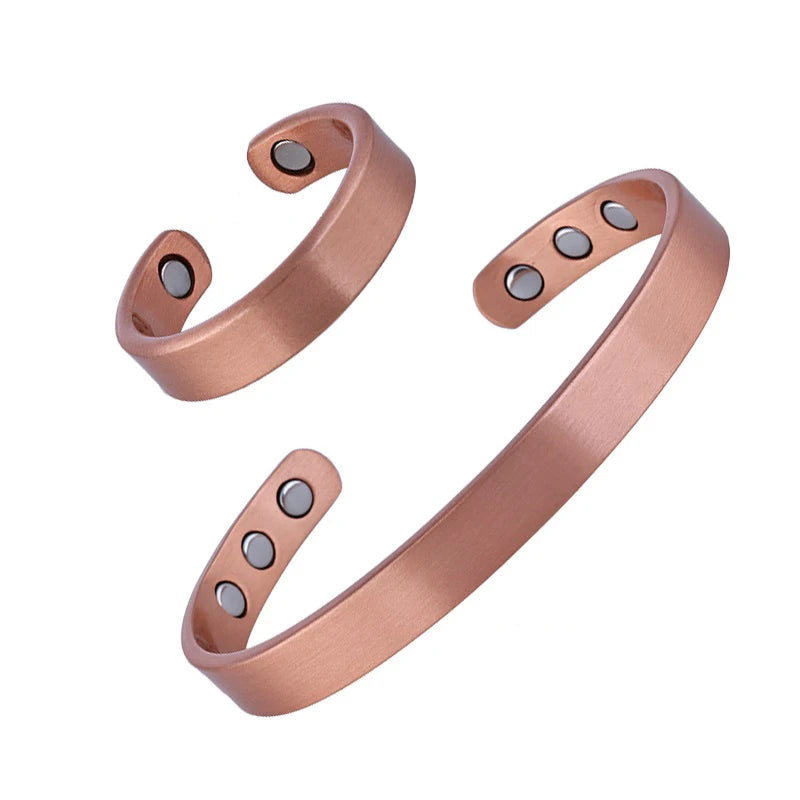 Simple Jewelry Set Pure Copper Bracelet Rings Cuff Magnetic Bangles For Women Men Arthritis Health Solid Copper Jewelry