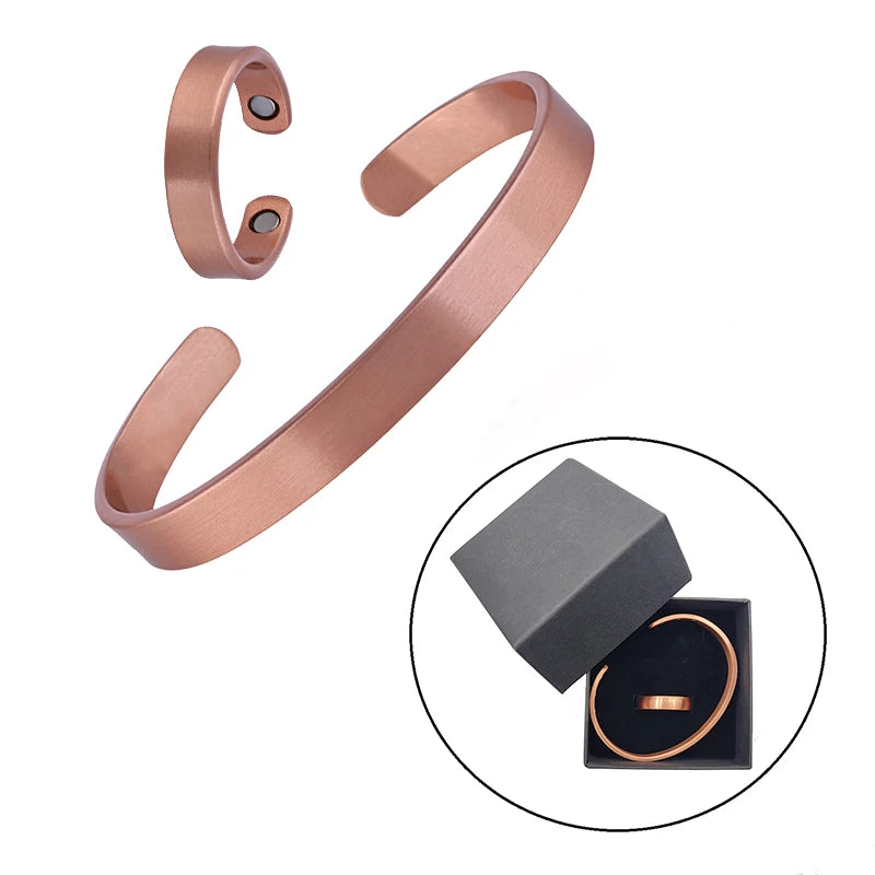 Simple Jewelry Set Pure Copper Bracelet Rings Cuff Magnetic Bangles For Women Men Arthritis Health Solid Copper Jewelry